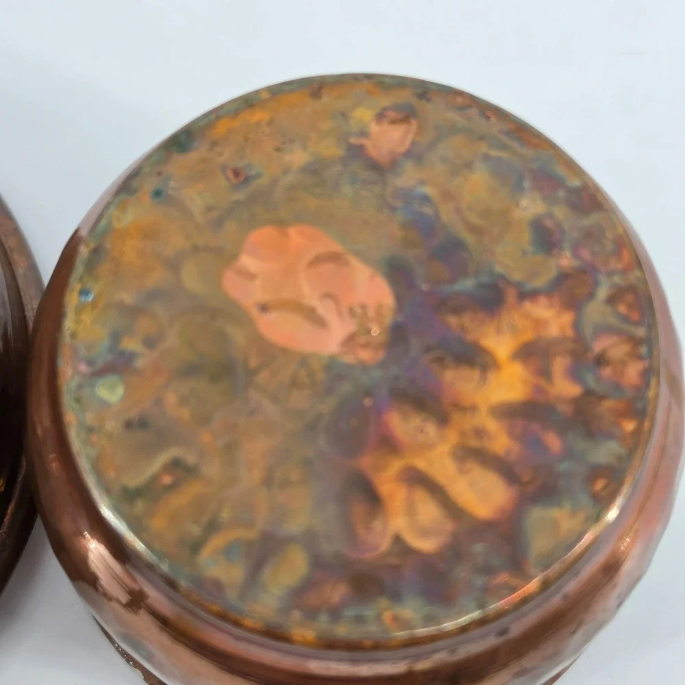 Karaca Turkish Hammered Copper Bowls Set of 2 Tinned Interior Brass Handles